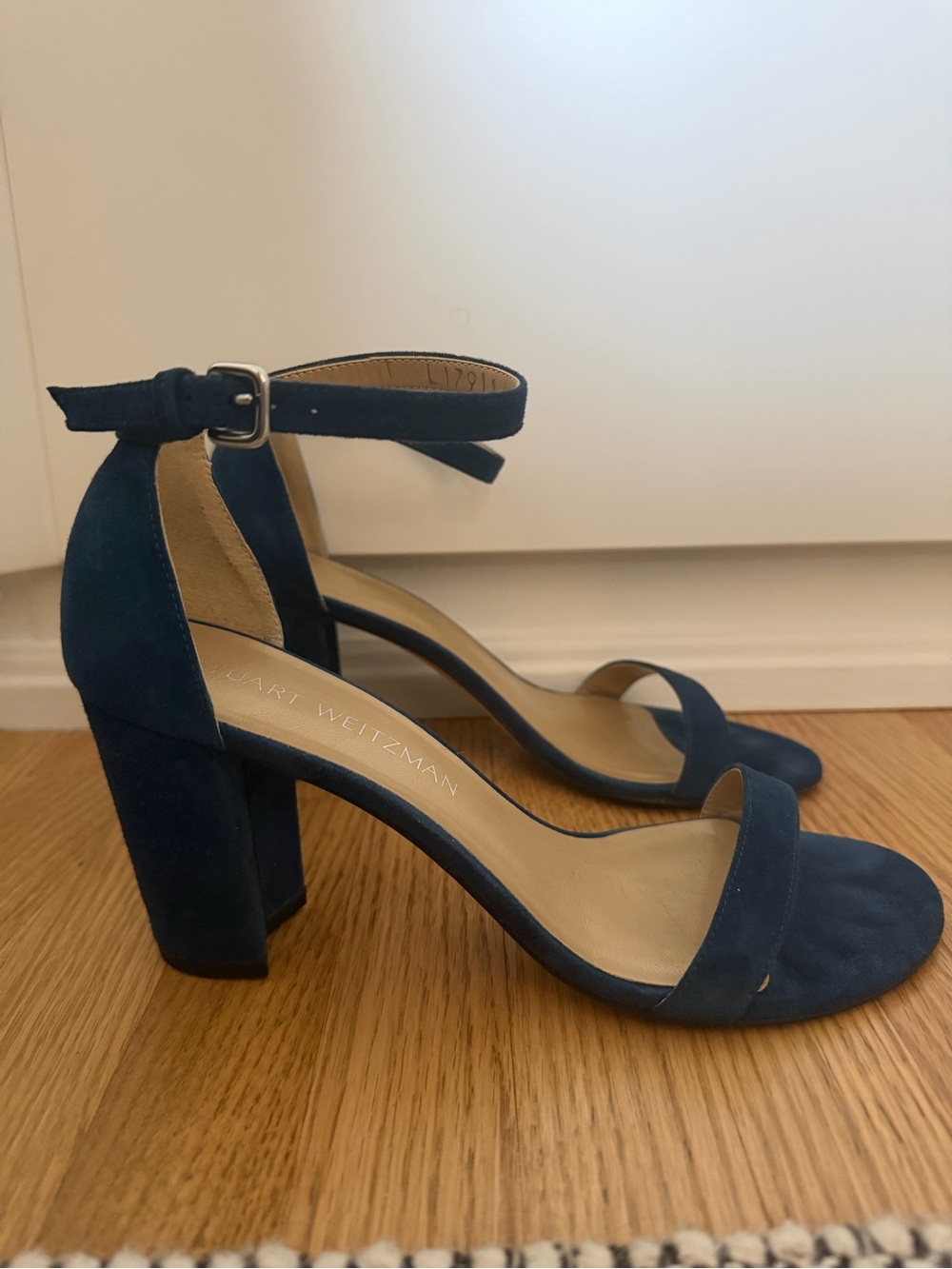 Stuart Weitzman Blue Suede Block Heel Sandals